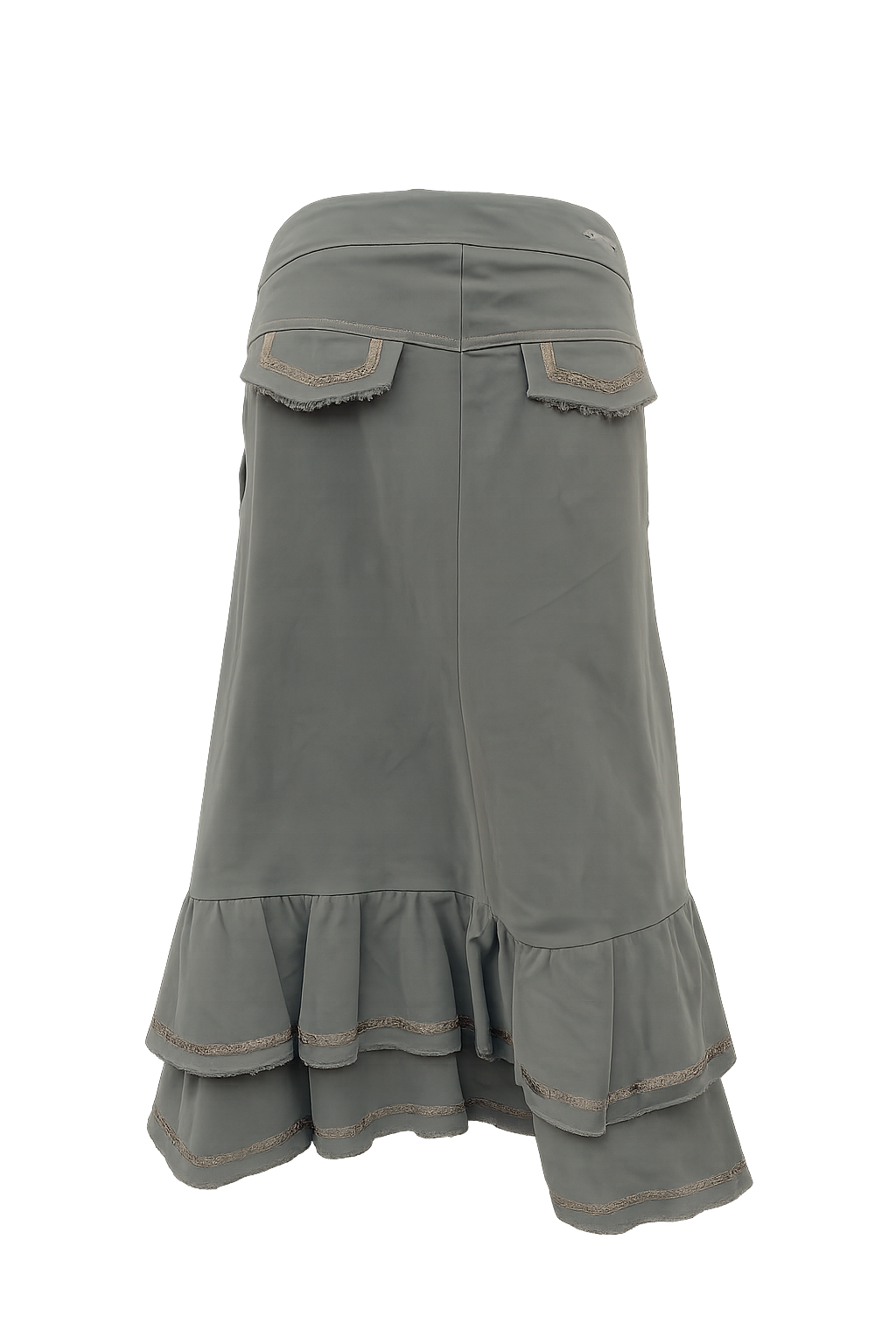CRISTINAEFFE - Gonna midi verde militare con balze