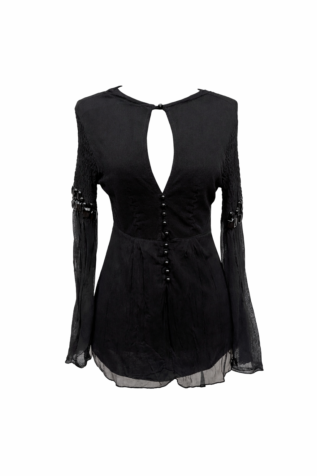 CRISTINAEFFE – Blusa Nera in Chiffon con Bottoni Gioiello