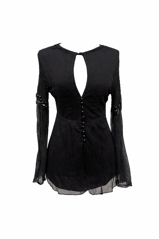 CRISTINAEFFE – Blusa Nera in Chiffon con Bottoni Gioiello