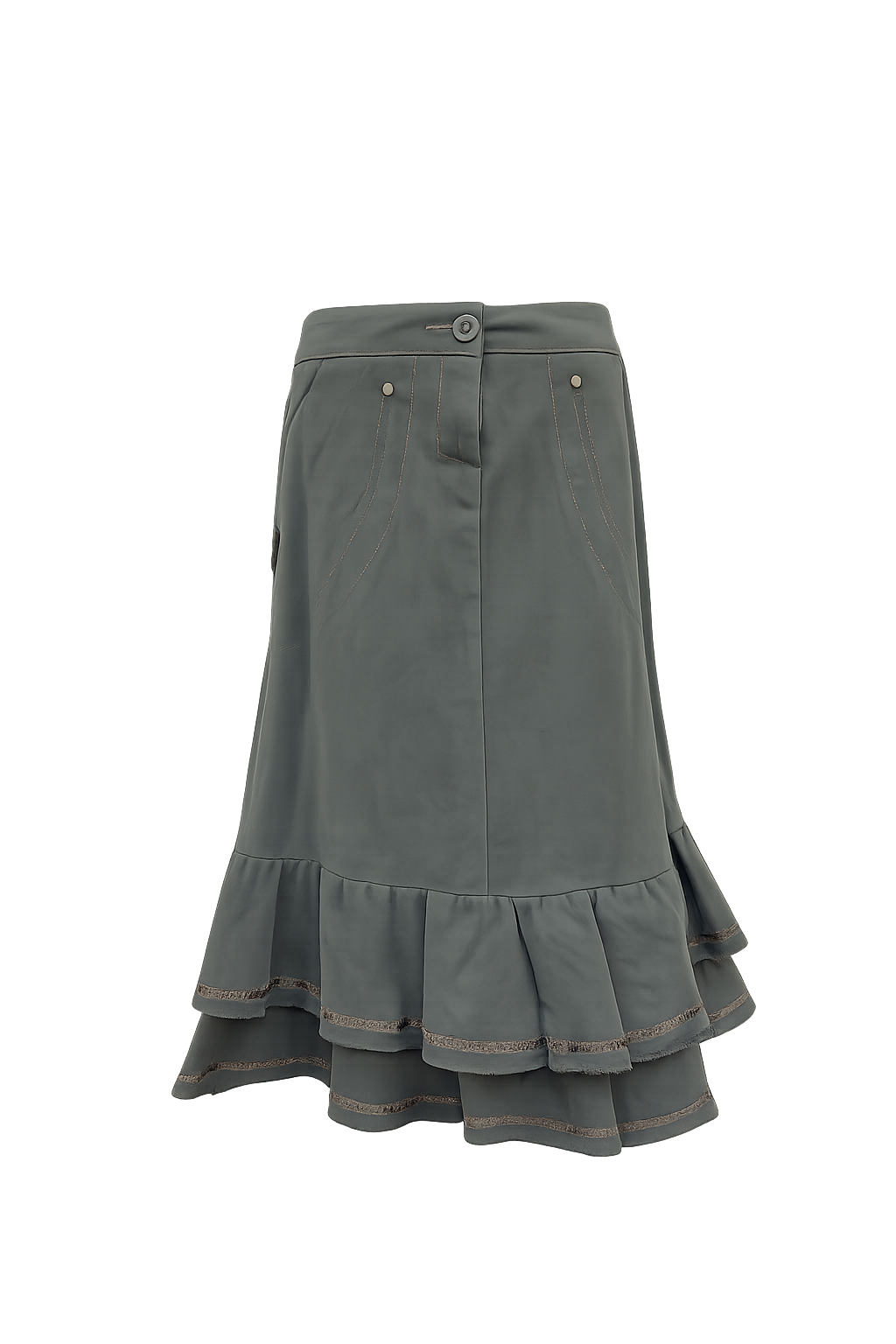 CRISTINAEFFE - Gonna midi verde militare con balze