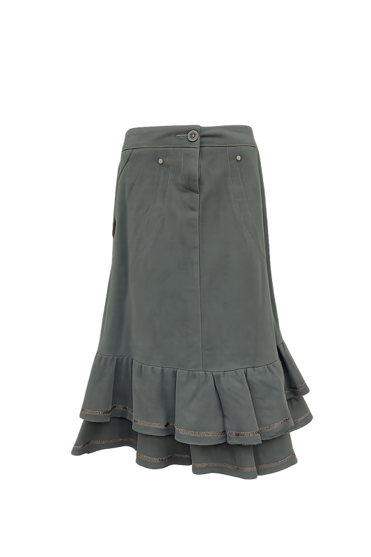 CRISTINAEFFE - Gonna midi verde militare con balze