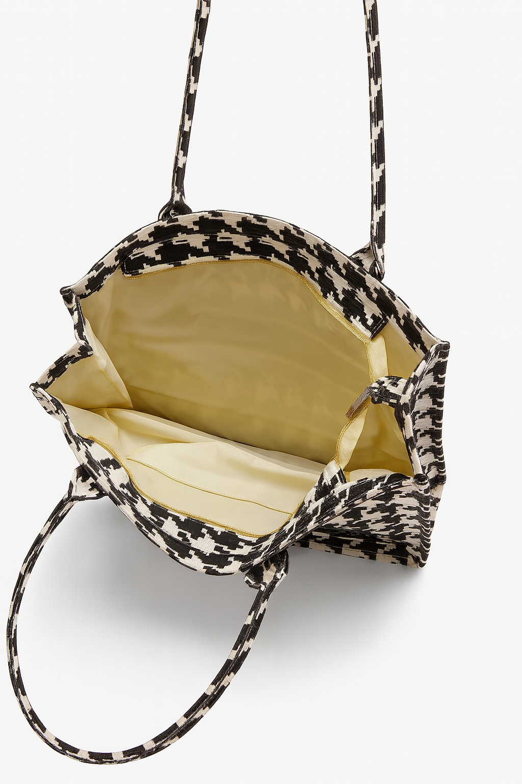 Borsa shopper pied-de-poule in tessuto con zip interna